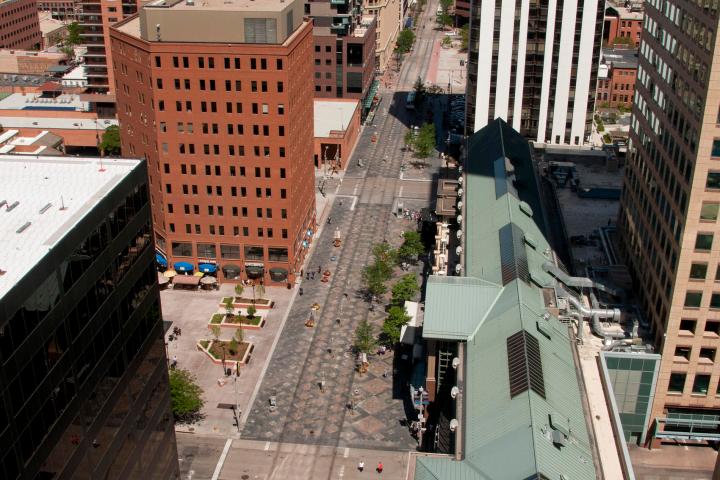 a group of people in a city