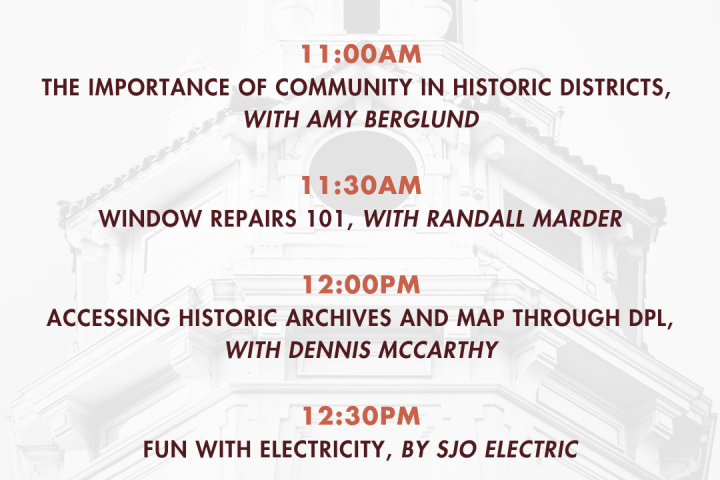 Expo schedule with times and session titles listed throughout the day.