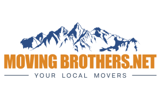 Logo with mountains and text: MOVING BROTHERS.NET, Your Local Movers.