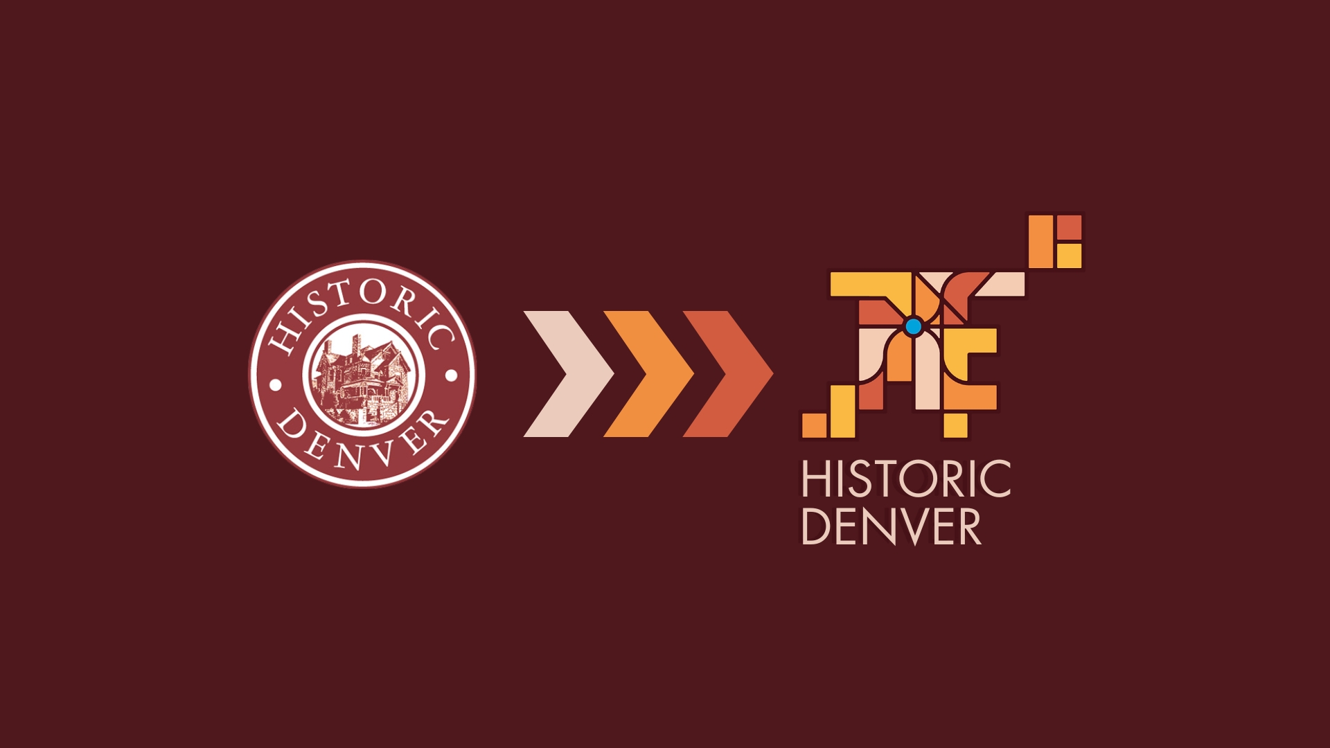 New Logo_Newsletter Story Historic Denver logo evolution from circle seal to modern geometric design.